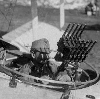 Austro-Hungarian pilot with an interesting gun mount made of 10 C-96 Mauser pistols, WW1, sometime before 1918