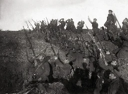 Bulgarian infantry in WW1 preparing to fire on enemy aircraft