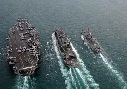 Nimitz-class nuclear aircraft carrier USS Harry S. Truman performs a replenishment-at-sea with the  USNS Arctic and the Arleigh Burke-class destroyer USS Winston S. Churchill, 2008 [1000x701]