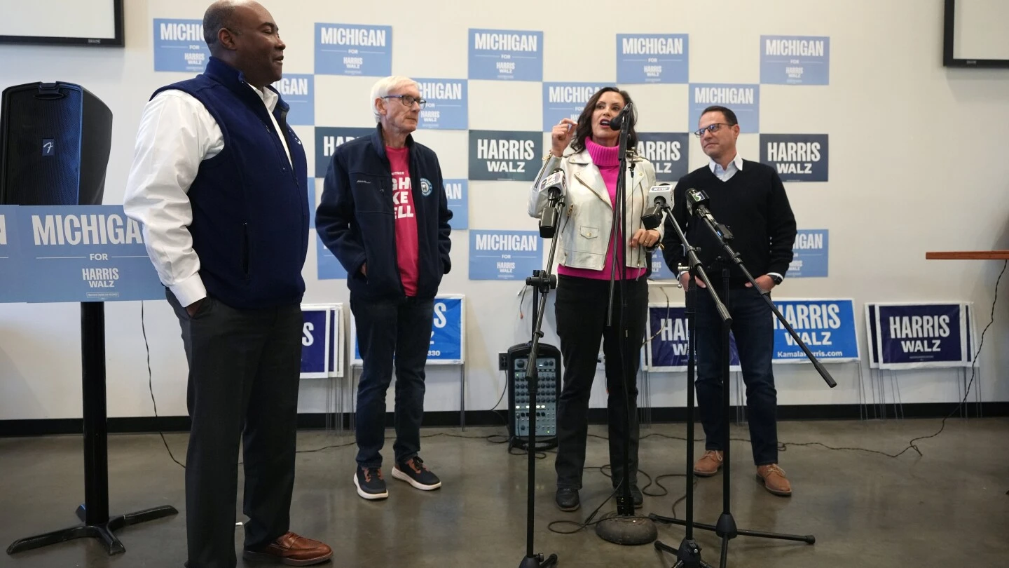 Amid worries that Democrats' blue wall may be cracking, governors hit the road for Kamala Harris