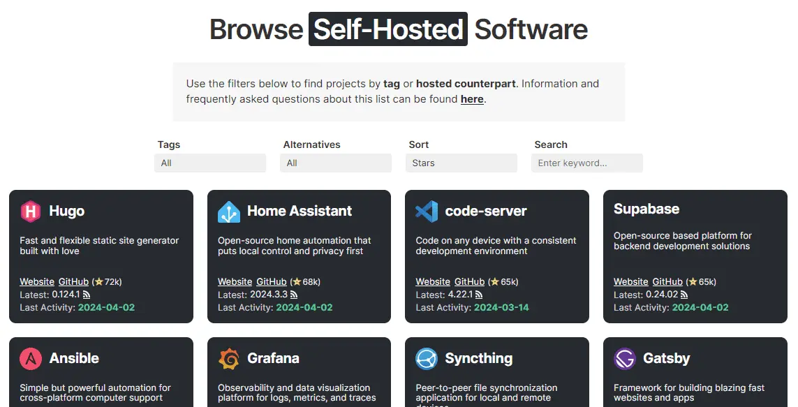 Introducing selfh.st/apps, a Directory of Self-Hosted Software