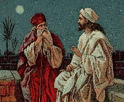 Jesus in conversation with Nicodemus
