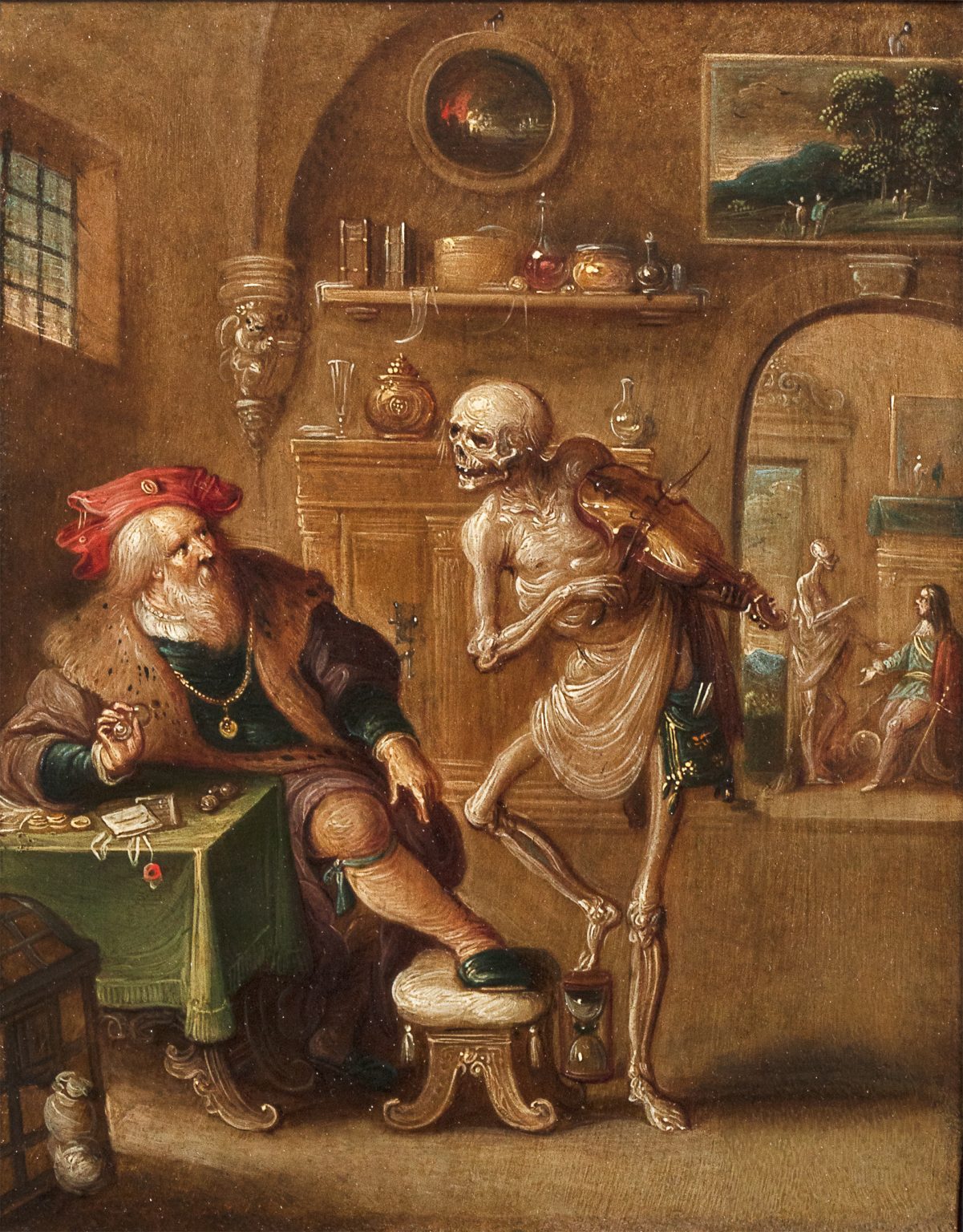 Death and the Merchant- Frans Francken the Younger, oil on copper (1581 – 1642)