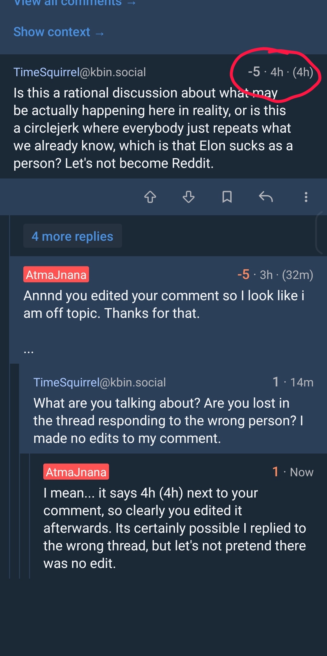 screenshot of edited comment