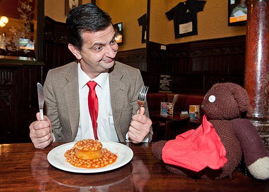 Mr Bean eating Beans