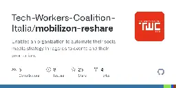 GitHub - Tech-Workers-Coalition-Italia/mobilizon-reshare: Enables an organization to automate their social media strategy in regards to events and their promotion.