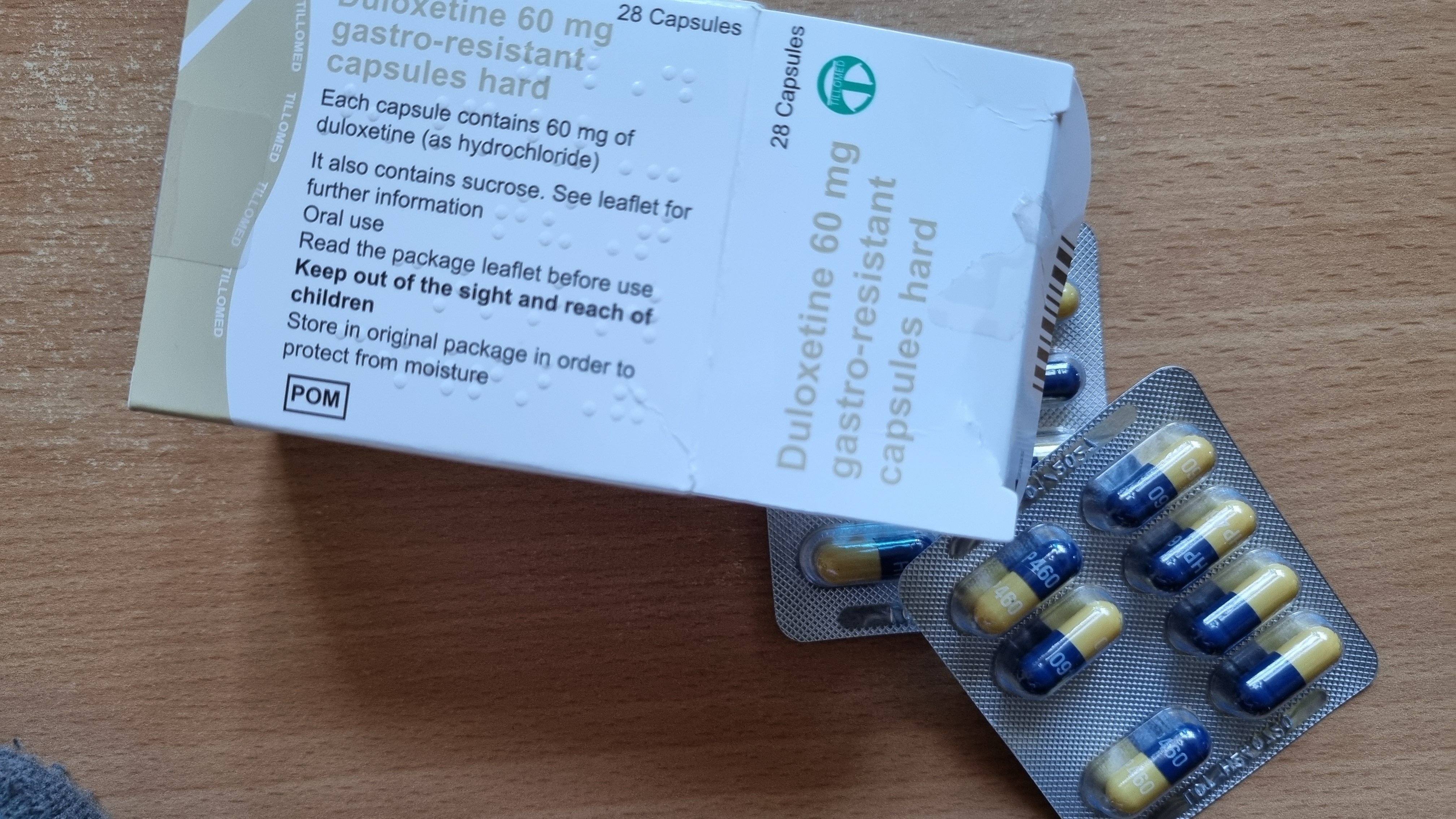 A box of Deloxetine 60 mg gastro resistant capsules