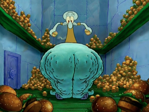 Squidward with absurdly fat thighs from eating too many Krabby Pattus