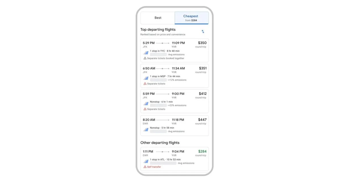 Google Flights will now show the ‘Cheapest’ options