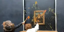 Mona Lisa splattered in soup at Louvre Museum in Paris by food protesters