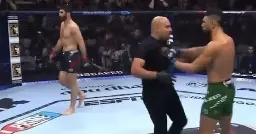 UFC star pushes referee and tries to fight rival after bout is stopped
