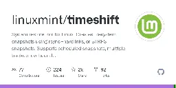 GitHub - linuxmint/timeshift: System restore tool for Linux. Creates filesystem snapshots using rsync+hardlinks, or BTRFS snapshots. Supports scheduled snapshots, multiple backup levels, and exclude filters. Snapshots can be restored while system is running or from Live CD/USB.