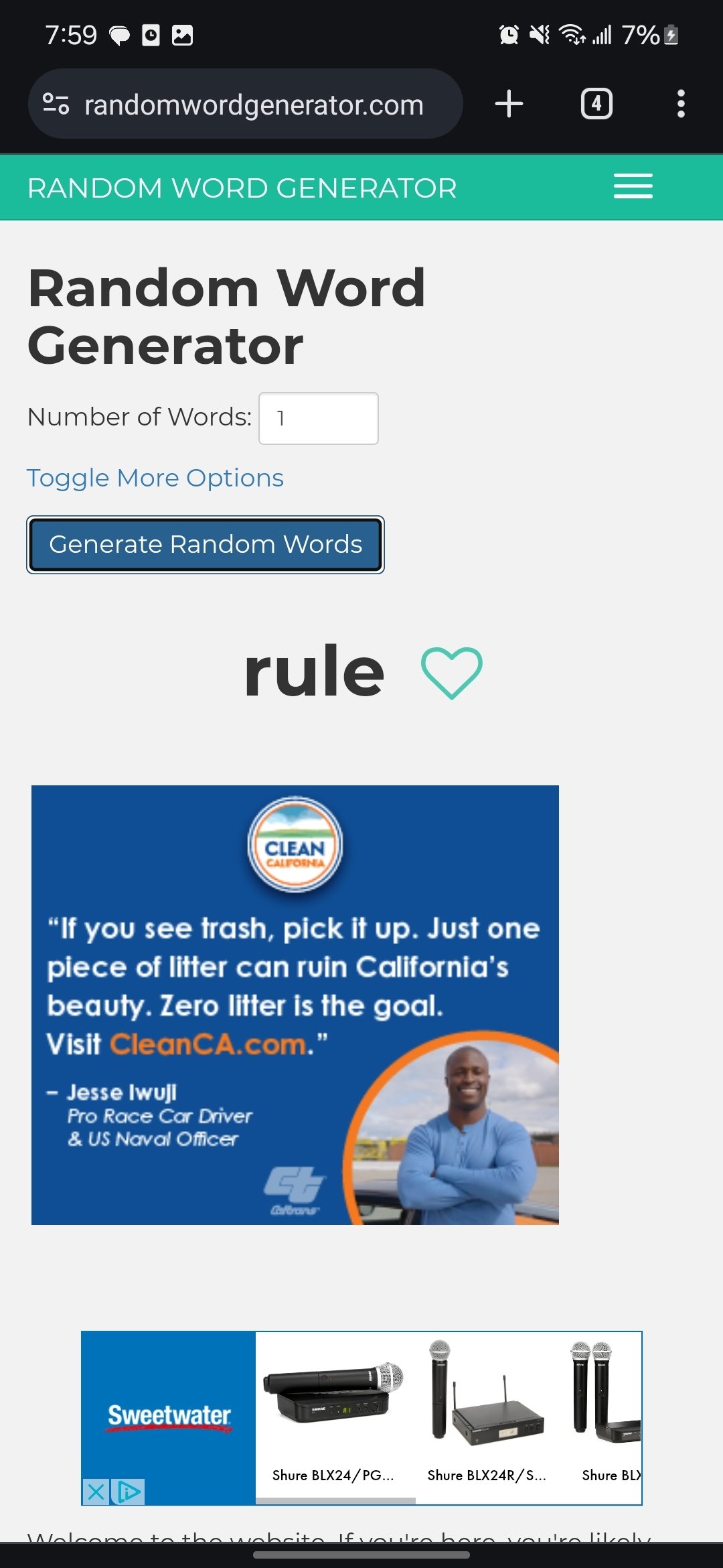 a random word generator that chose Rule