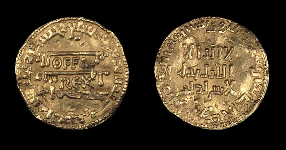 Very unique imitation gold dinar made in Anglo-Saxon England, 'Offa Rex' ('King Offa') inscribed in Latin on the reverse, 8th century AD