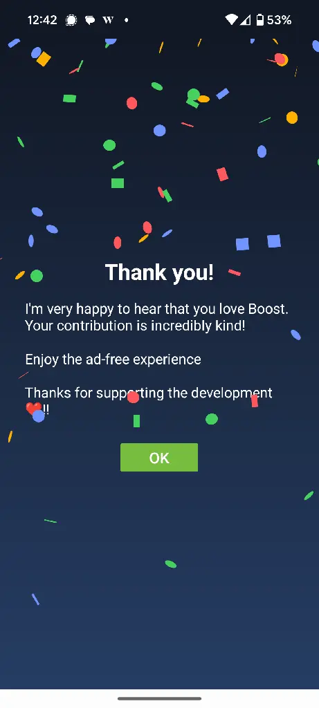 Boost &#39;thank you&#39; screen