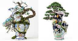 Resilient Bonsai Tree Sculptures Burst Through Porcelain Vessels