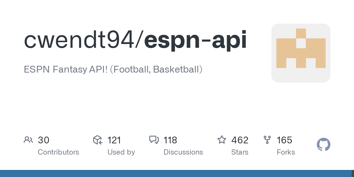 GitHub - cwendt94/espn-api: ESPN Fantasy API! (Football, Basketball)