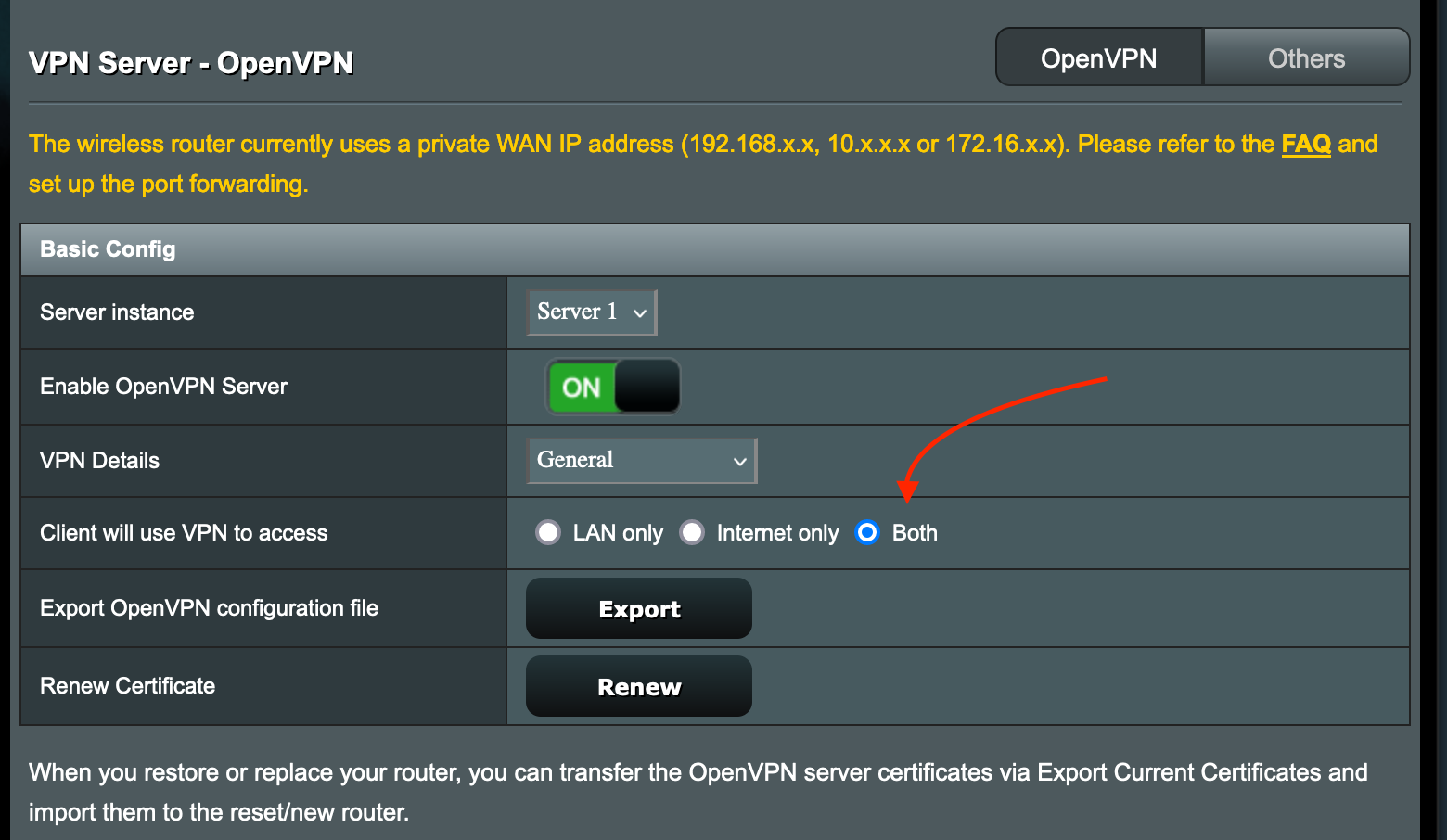 asus router vpn setting