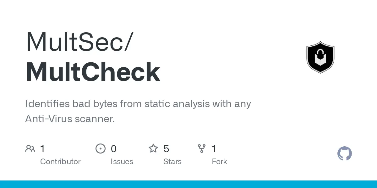 GitHub - MultSec/MultCheck: Identifies bad bytes from static analysis with any Anti-Virus scanner.