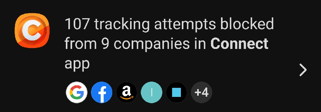 screenshot of Duckduckgo app tracking blocker that has blocked 107 tracking attempts over the last four days