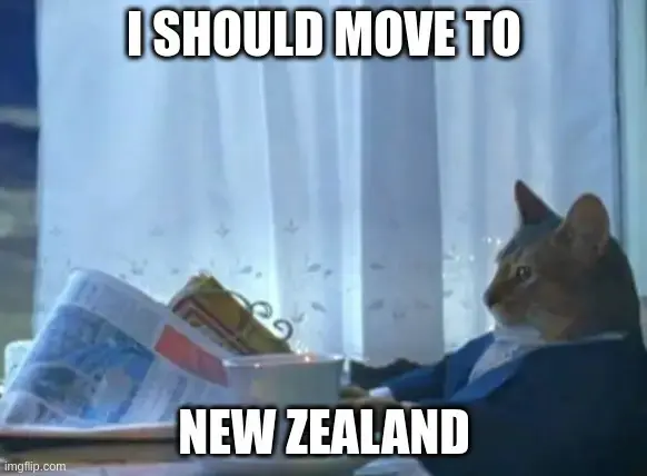 I should buy a house meme with the text &quot;I should move to New Zealand&quot;