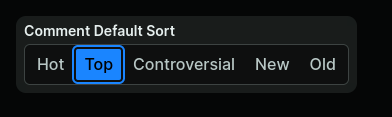 screenshot showing the default comment sort setting