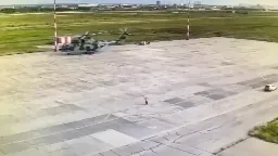 Russian FSB Mi-26 helicopter rolls into a light pole during takeoff - July 26, 2023