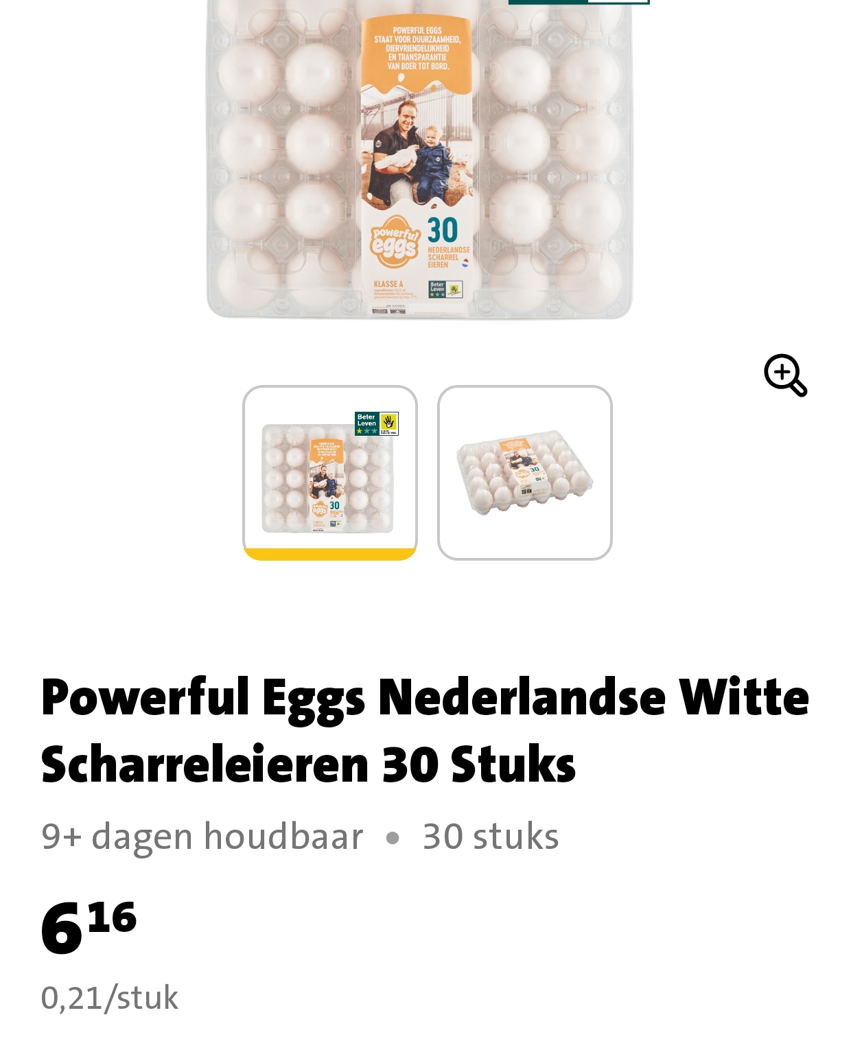 screenshot of a box of 30 eggs costing € 6.16