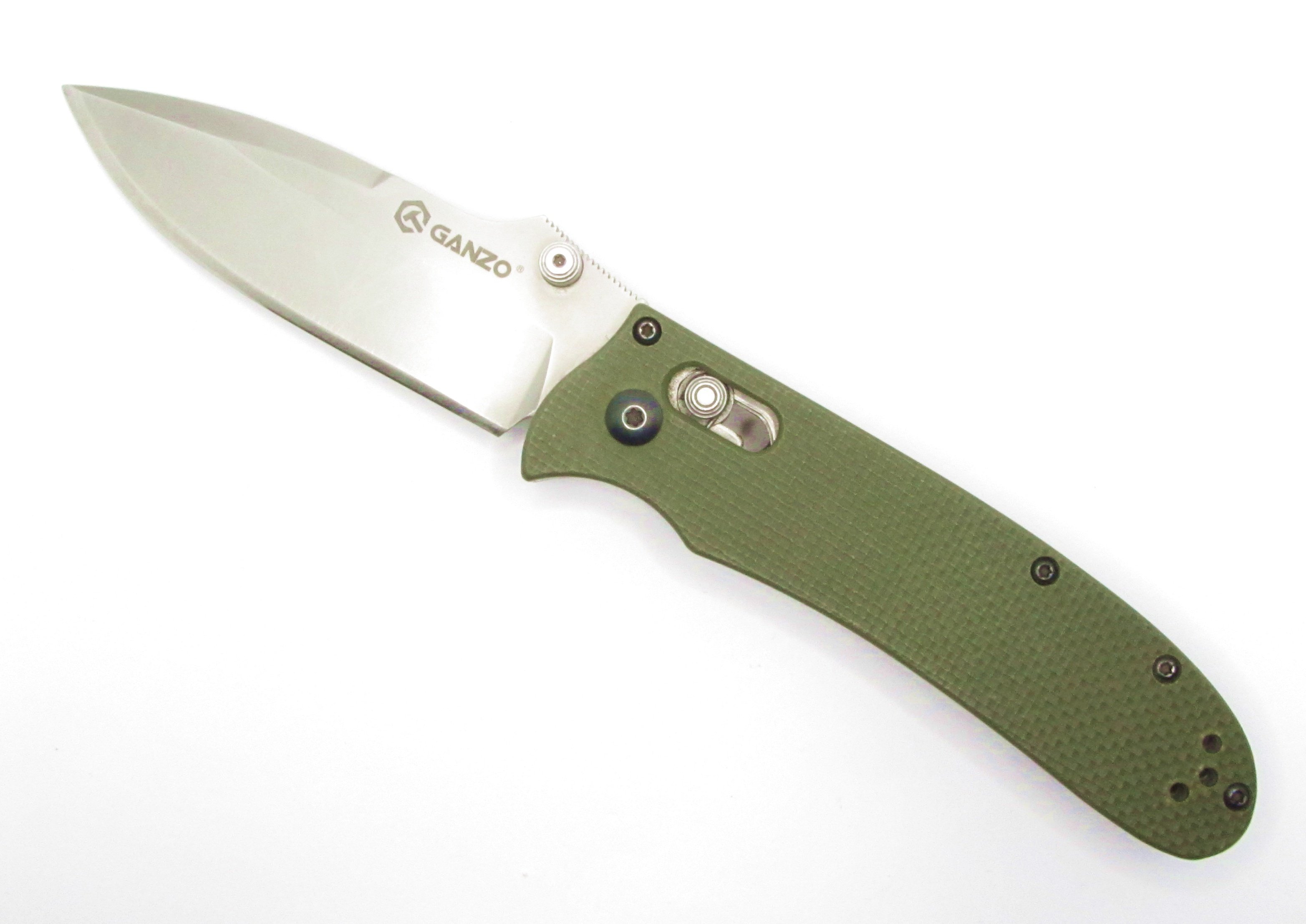 Ganzo Folding Knife Green G10 Handle D2 Drop Point Plain Edge G704-GR