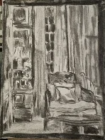 This is the result of my first attempt at making my own charcoal to draw with and I couldn't be happier. Leucistic Curtains by L. Lamm (me) Charcoal, 2024